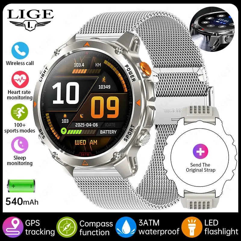 LIGE 2025 New Professional GPS Track Sports Smartwatch Outdoor RIDE Run Compass Altimeter 3ATM Fitness Bracelets 540mAh Watches ryshop
